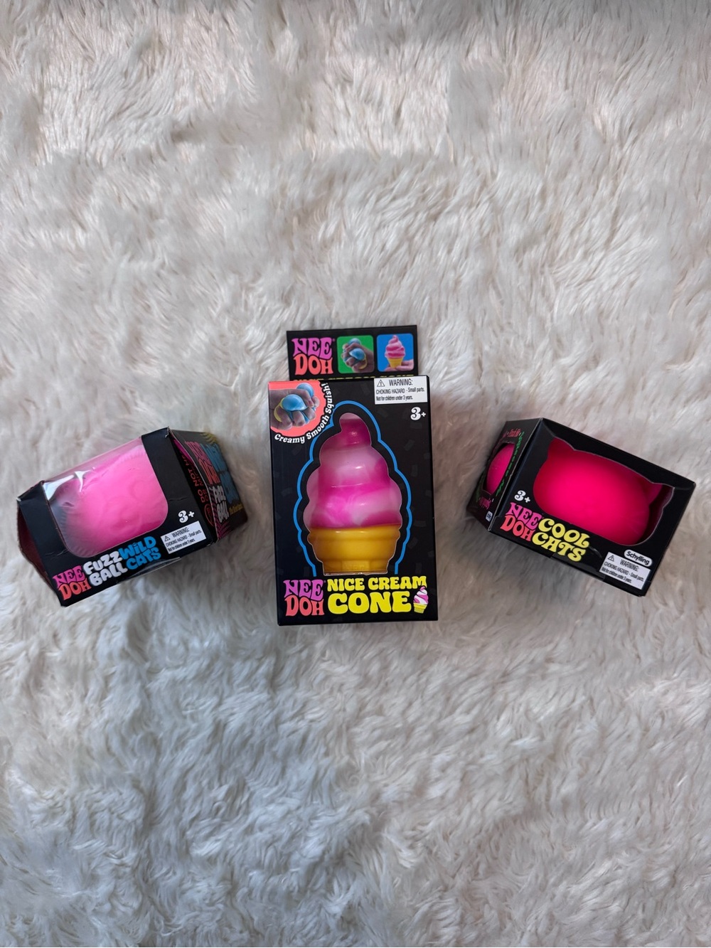 BNIB Schylling NeeDoh Pink Bundle - Wild Cat, Cool Cat, Nice Cream - Authentic